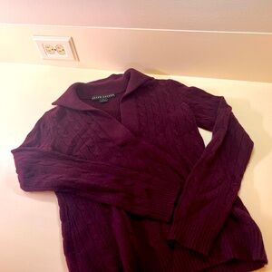 Ralph Lauren burgundy collared cable-knit stylish sweater.